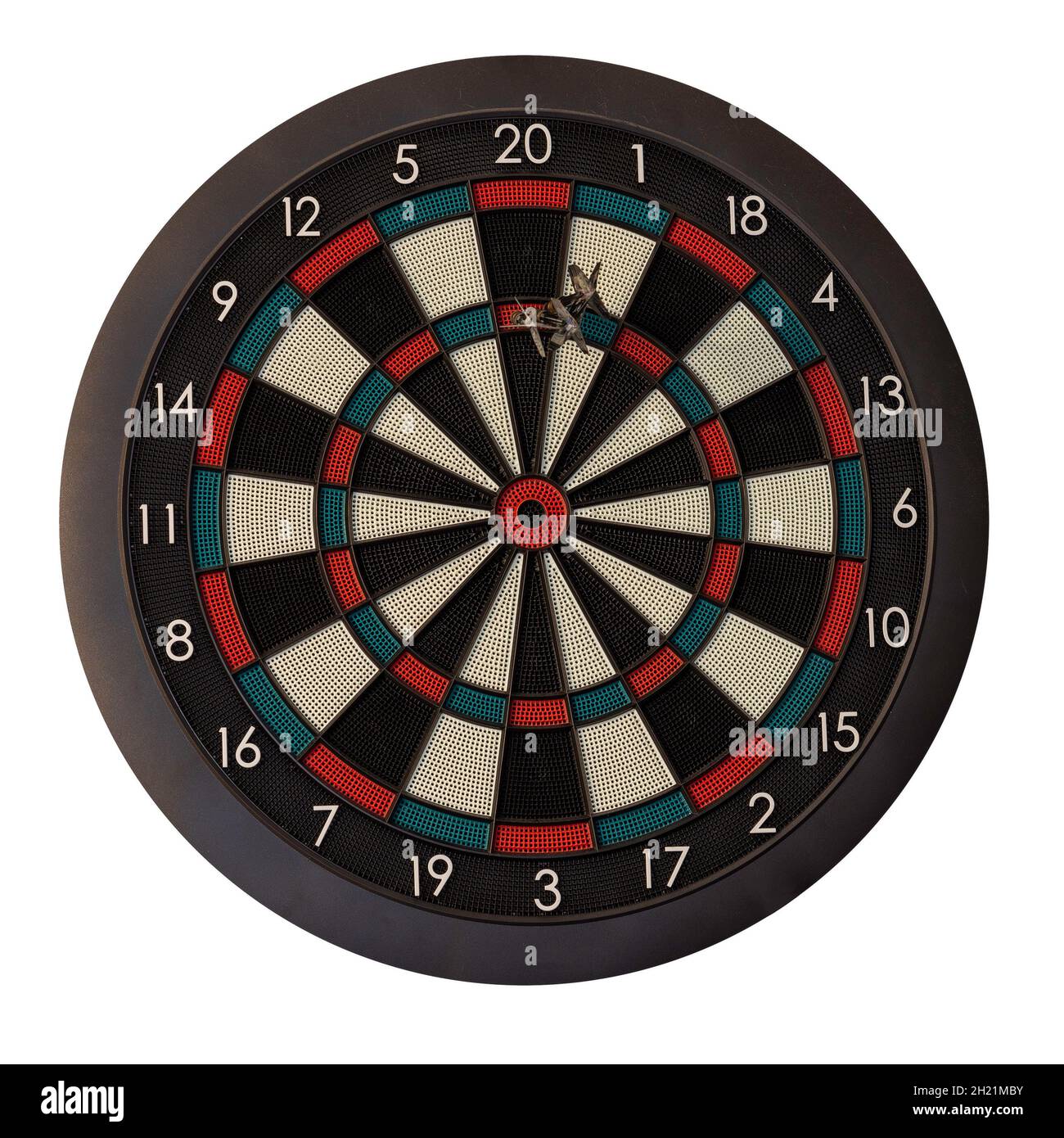 Hitting a 180 on a soft-tip dart board isolated on a white background Stock Photo