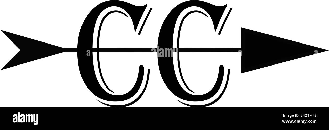 A cross country running team logo letters CC all in black with a black arrow going through the middle Stock Photo