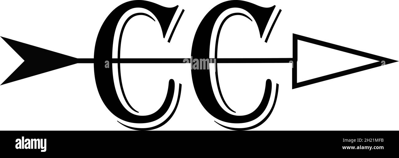 The Cross Country running logo CC with an arrow running through the middle all in black. Stock Photo