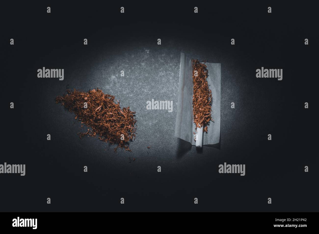 Top view of tobacco for cigarettes the process of making cigarettes