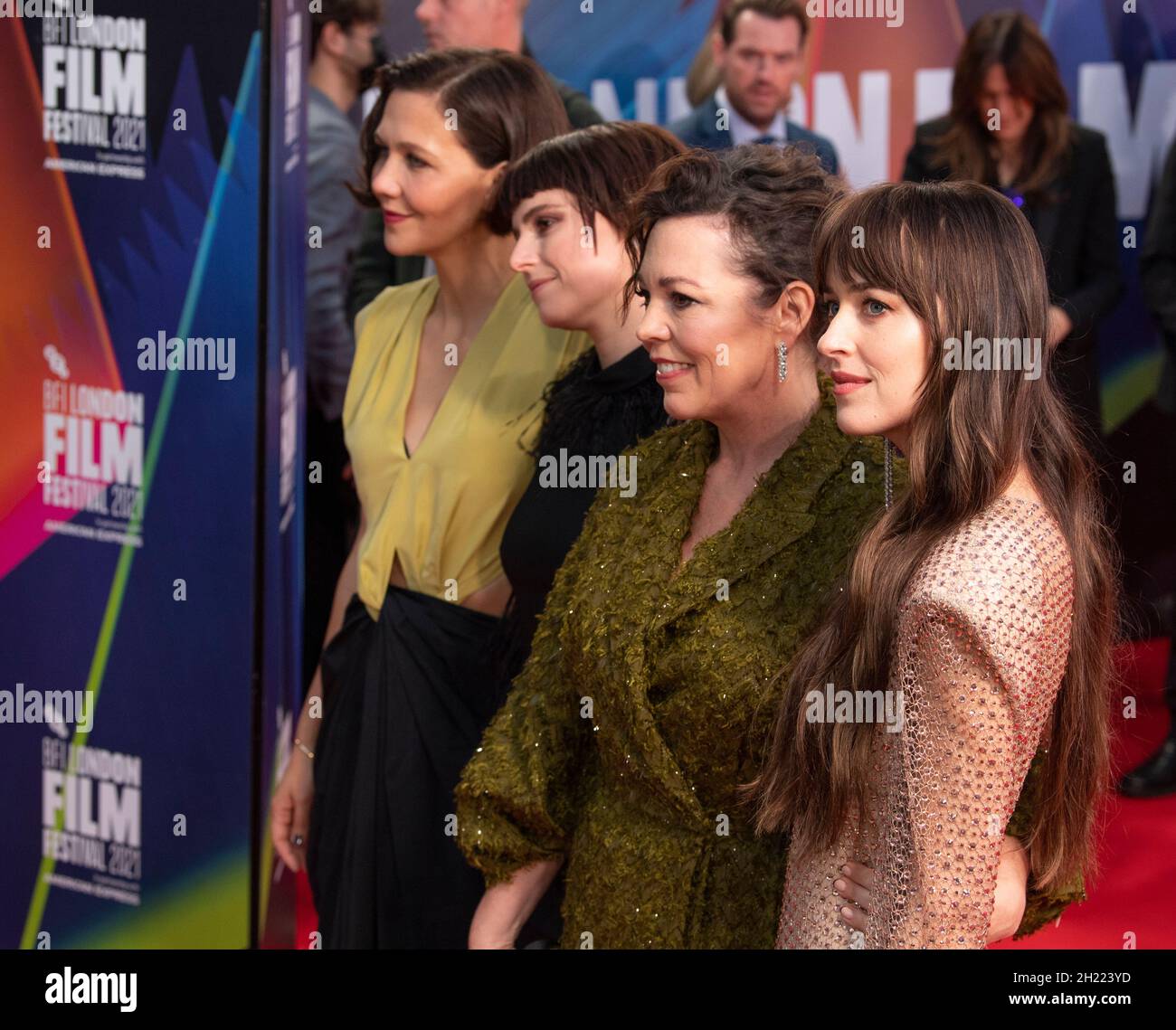 London, UK. 13th Oct, 2021. (L to R) Director Maggie Gyllenhaal, Jessie Buckley, Olivia Colman and Dakota Johnson attends the Gala Premiere for 'The Lost Daughter' during the 65th BFI London Film Festival at The Royal Festival Hall. (Photo by Gary Mitchell/SOPA Images/Sipa USA) Credit: Sipa USA/Alamy Live News Stock Photo