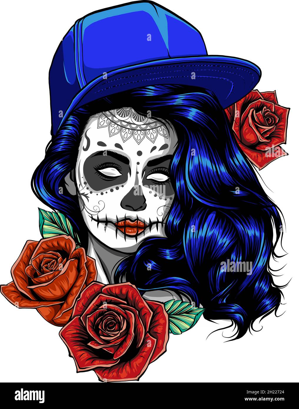 Scull and roses. Day of The Dead colorful Skull with ornament Stock ...