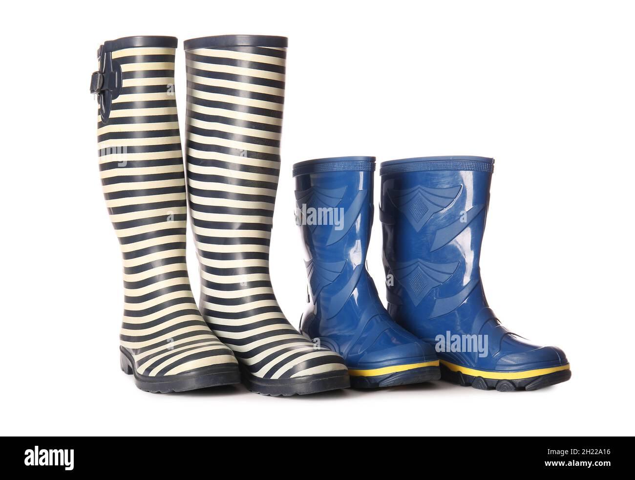 Rubber rain boots on white background Stock Photo Alamy