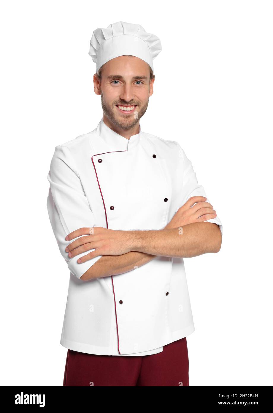 Professional chef wearing uniform on white background Stock Photo Alamy
