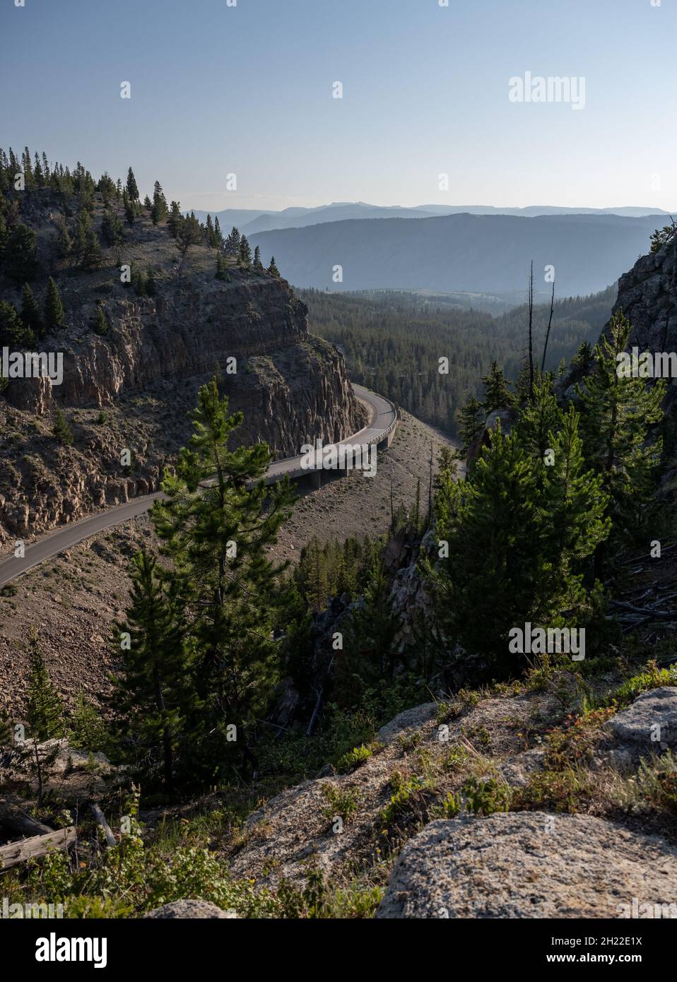 Curve of Road Around Cliff in Yellowstone National Park From Overlook ...