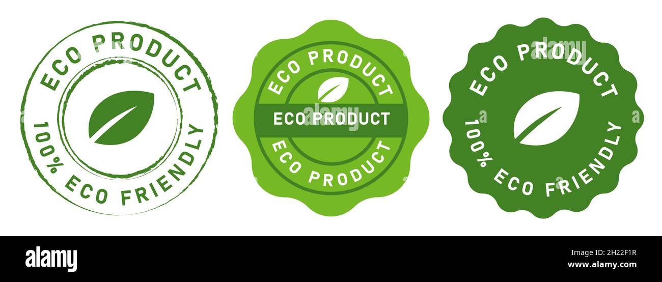 eco product environment friendly green leaf symbol emblem product stamp in circle flat seal plant tag vector Stock Vector