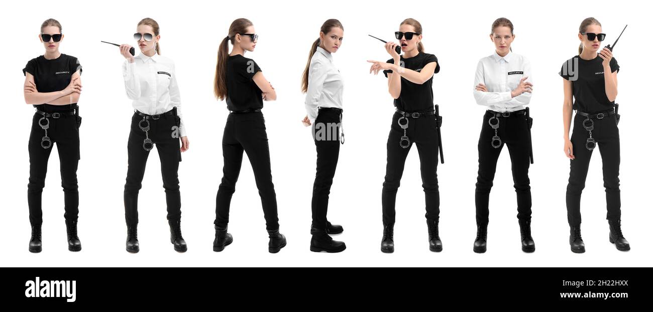 Set with security guard on white background Stock Photo - Alamy