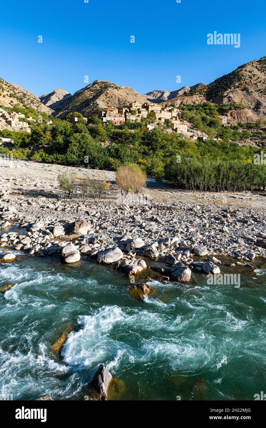 Panjshir river flowing through the Panjshir Valley, Afghanistan Stock