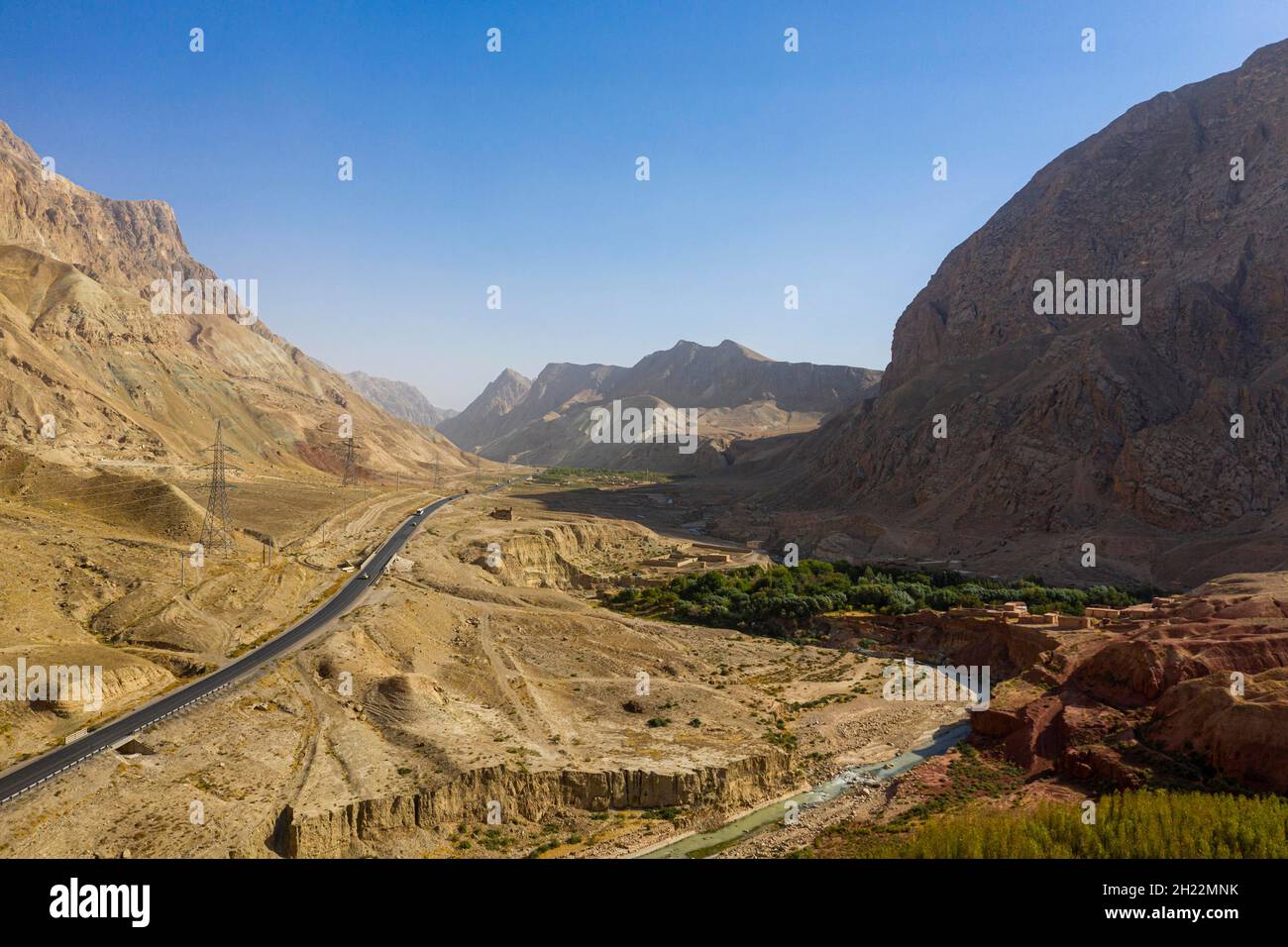 Aerial of the Samangan valley, Afghanistan, Samangan, Afghanistan Stock Photo