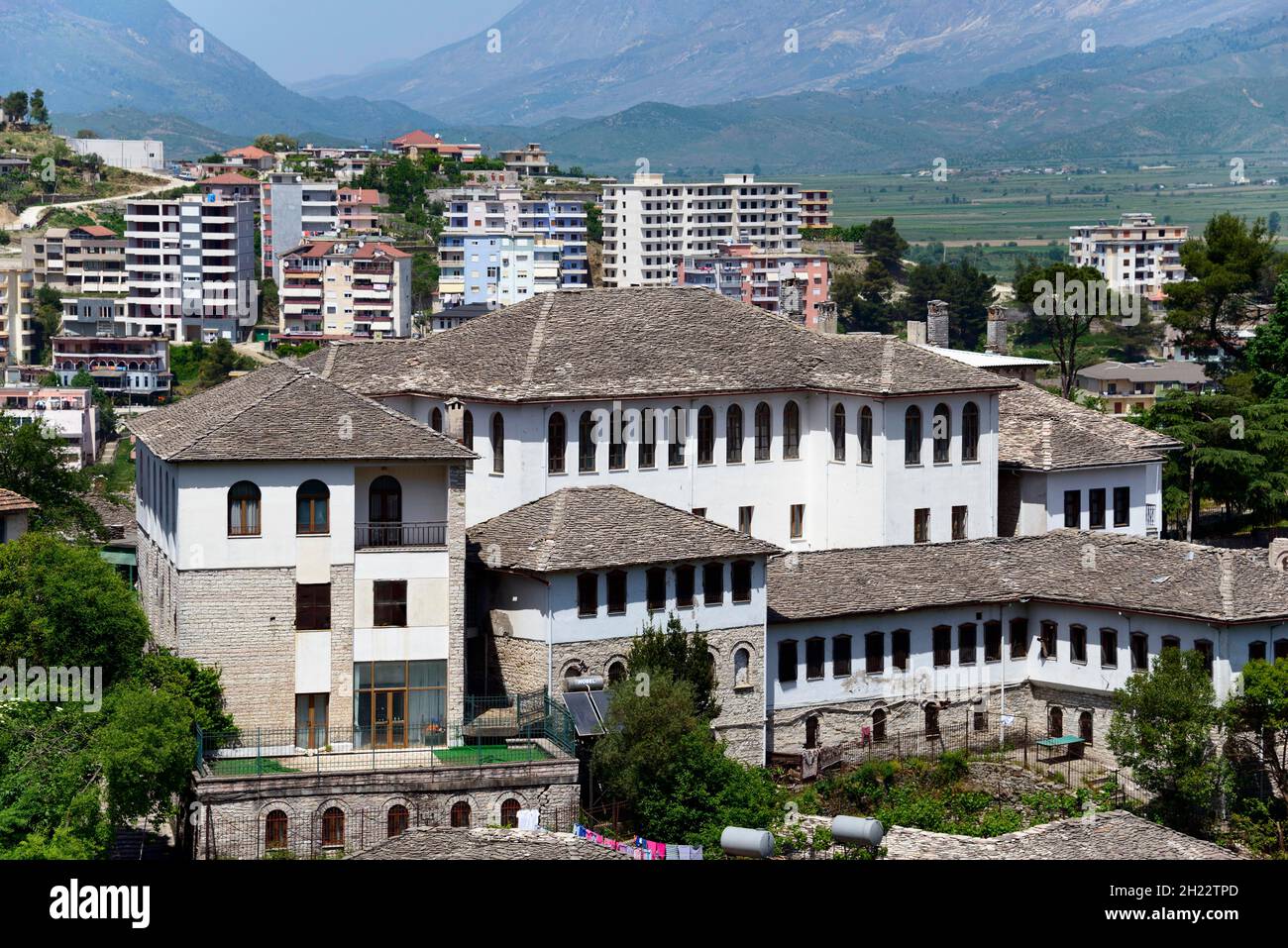 Typical stone buildings, village view, Gjirokastra, Gjirokaster, Gjirokaster, Albania Stock Photo