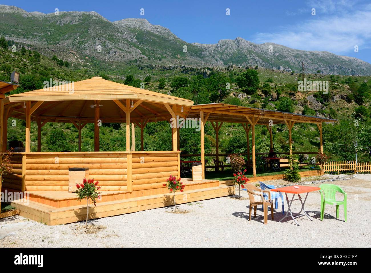Pavilion at Uji i Ftothe, Albania Stock Photo