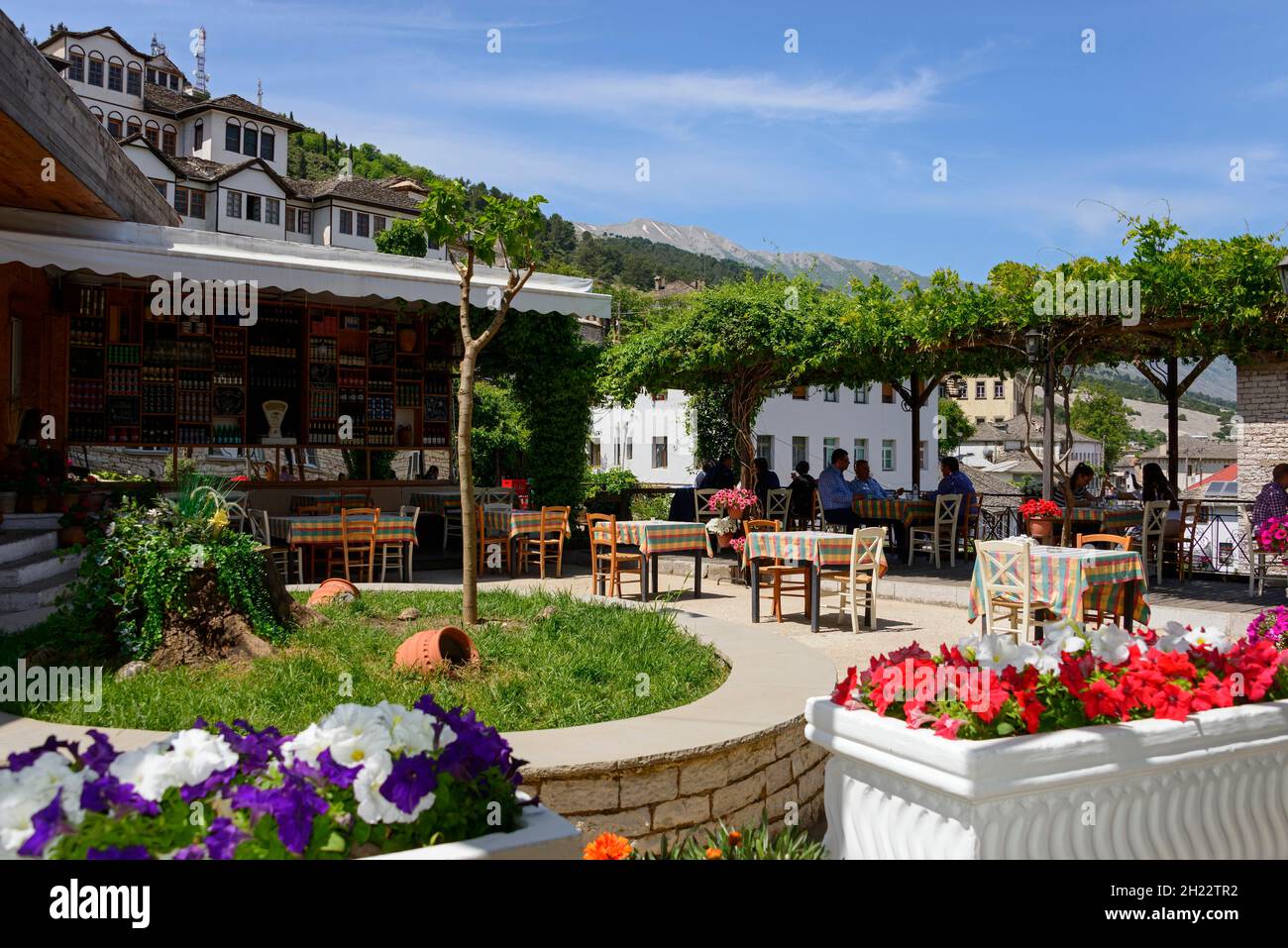 Restaurant near the Mosque, Taverna Kuka, Gjirokastra, Gjirokaster, Gjirokaster, Albania Stock Photo