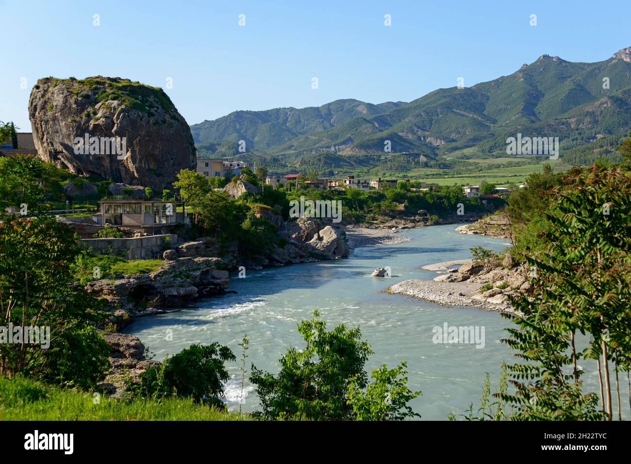 Landmark Solitaire Rocks, River Vjosa, Permet, Permet, Solitaire Rocks, Albania Stock Photo