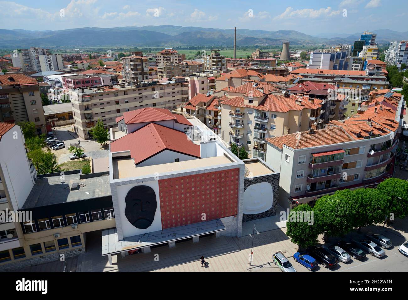 View from Red Tower, Theatre, City Centre, Korca, Korca, Albania Stock Photo