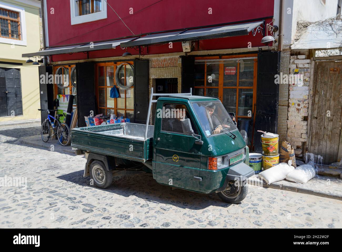 Ape, Piaggio, Korca, Korca, Albania Stock Photo