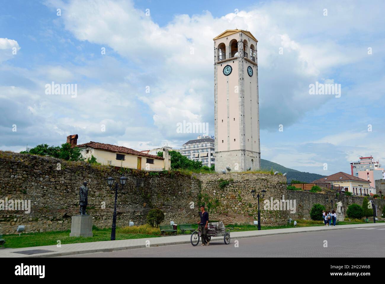 Clock Tower and Fortress, Elbasan, Elbasani, Albania Stock Photo