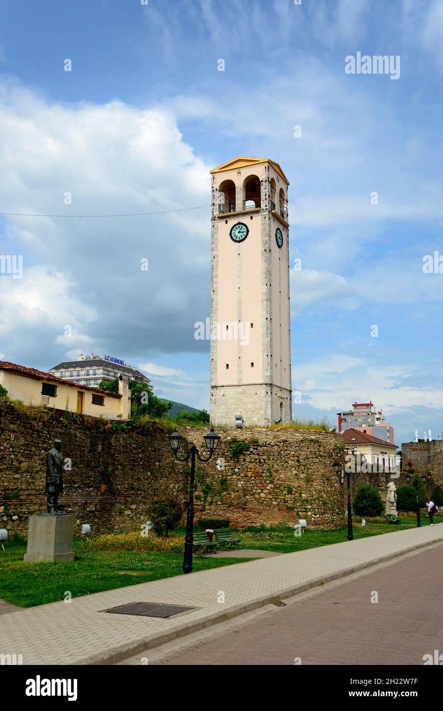 Clock Tower and Fortress, Elbasan, Elbasani, Albania Stock Photo