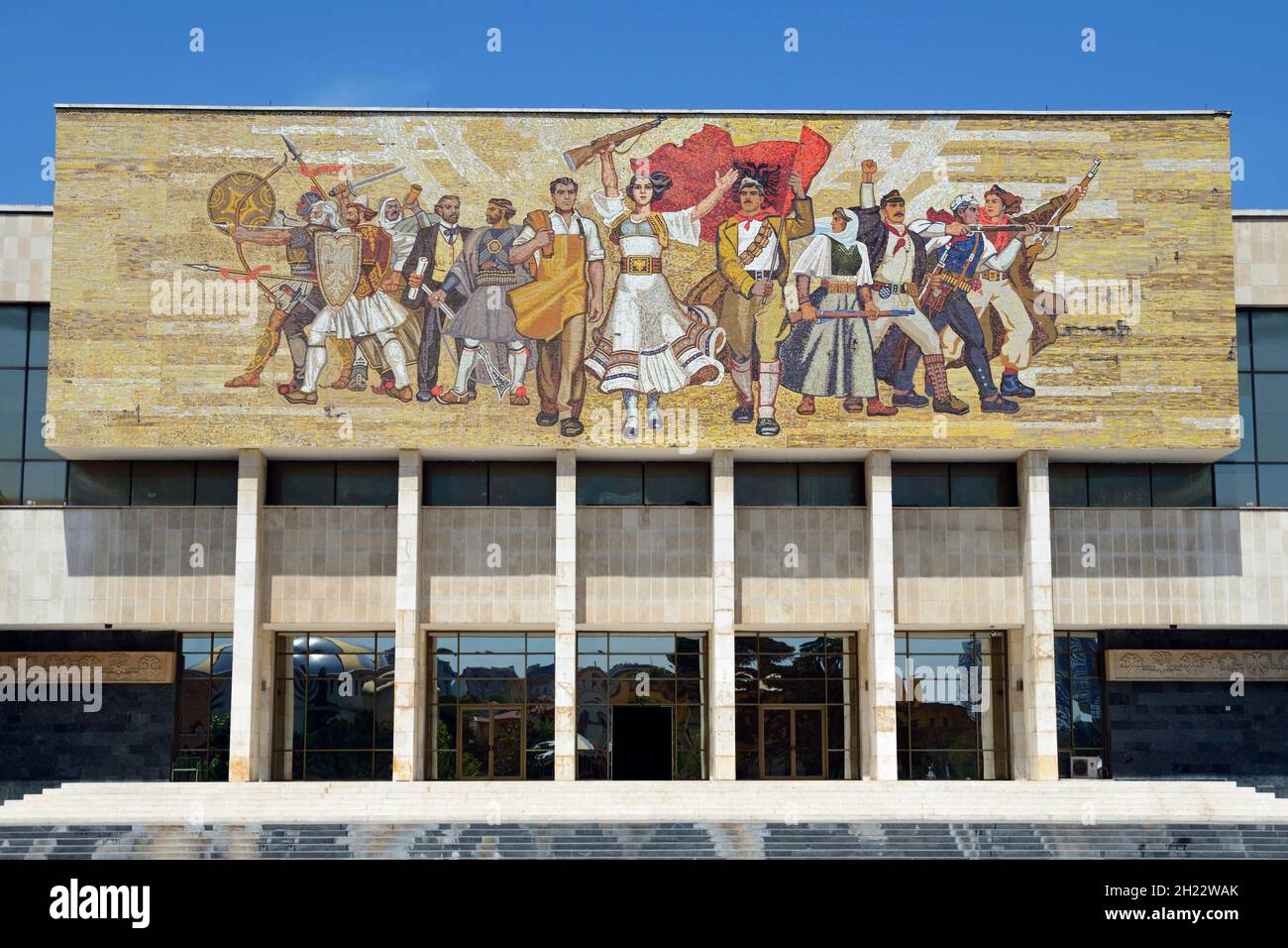 National Historical Museum with Shqiptaret mosaic, Skanderbeg Square, Tirana, The Albanians, Muzeu Historik Kombetar, Albania Stock Photo