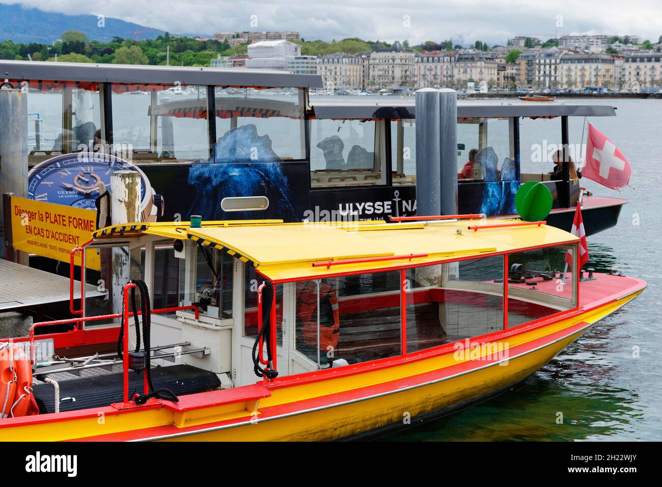 Excursion boats, Lake Geneva, Geneva, Switzerland Stock Photo