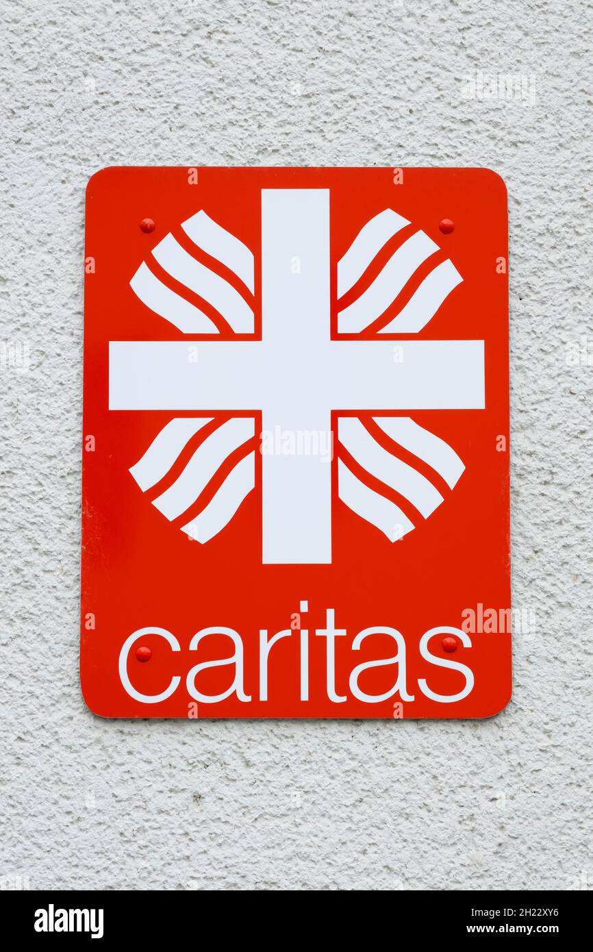 Sign and logo Caritas, welfare association, North Rhine-Westphalia, Germany Stock Photo