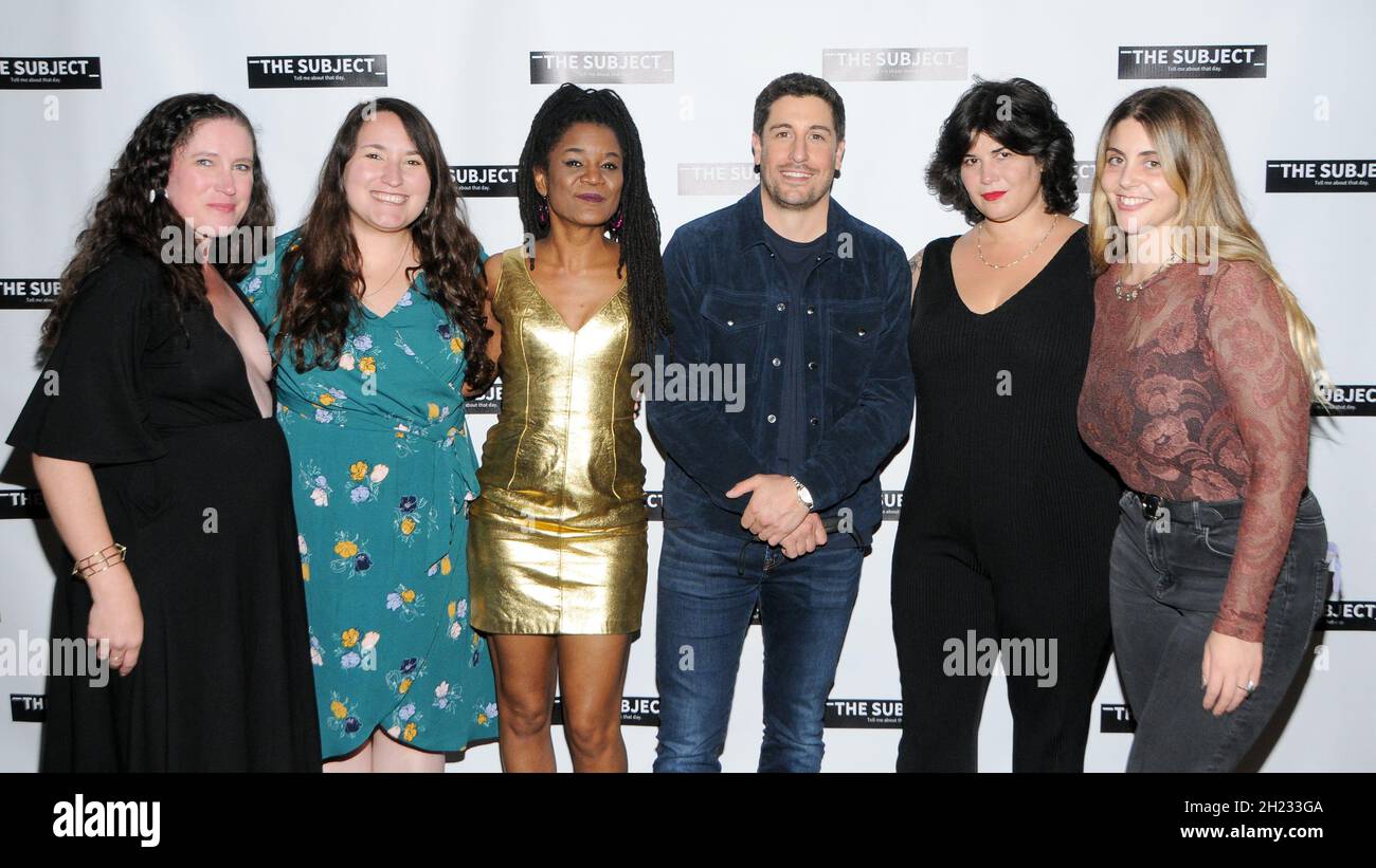 New York, United States. 20th Oct, 2021. Jolene Noelle, Jess Weiss, Chisa Hutchinson, Jason Biggs, Megan Kingery and Gahlia Eden attend 'The Subject' film premiere held at Cinepolis Luxury Cinema in New York City. Credit: SOPA Images Limited/Alamy Live News Stock Photo