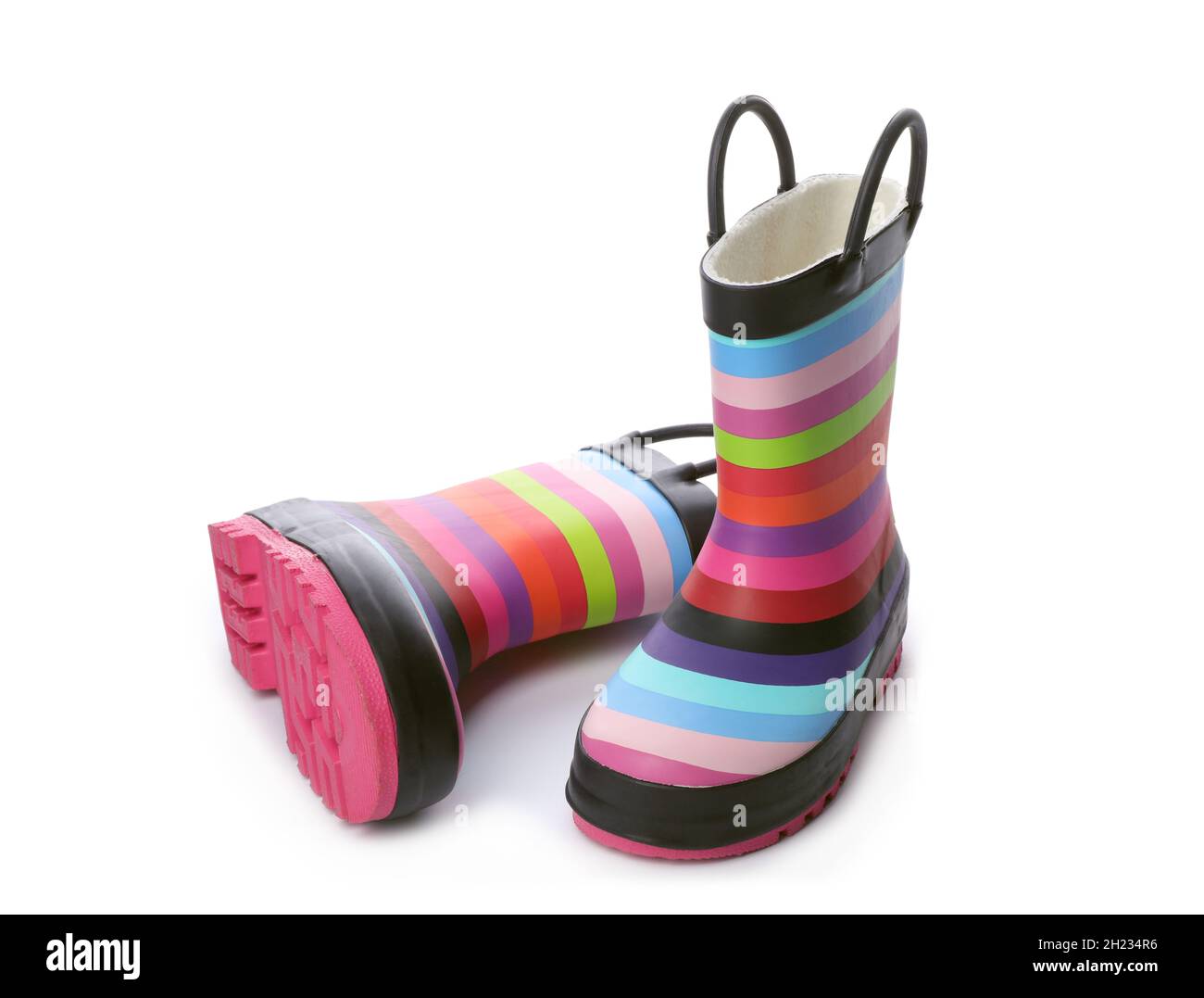 Colorful children's rubber boots on white background Stock Photo Alamy