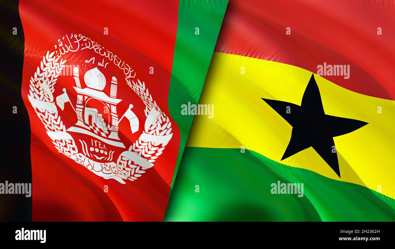 Afghanistan and Ghana flags. 3D Waving flag design. Ghana Afghanistan ...