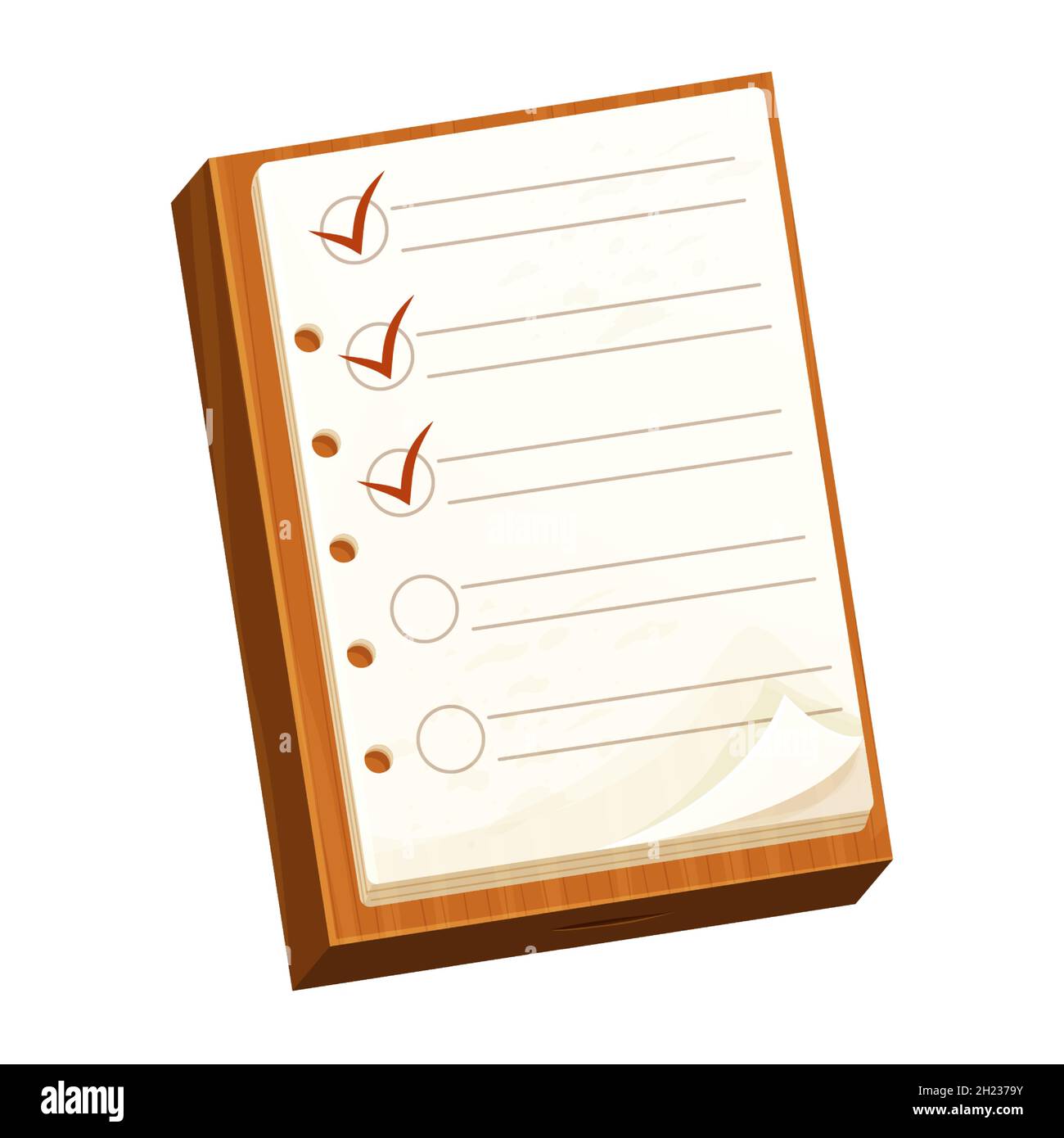 Checklist on a wooden board note paper, to do work in cartoon style  isolated on white background. Successful completion tasks retro vintage..  Vector illustration Stock Vector Image & Art - Alamy