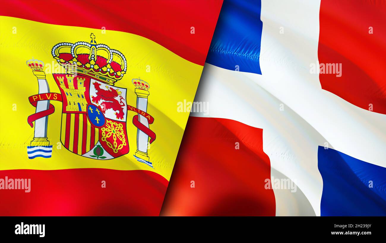 Spain and Dominican Republic flags. 3D Waving flag design. Spain ...