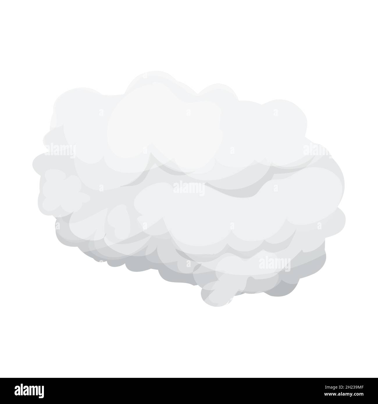 Grey cloud, smoke or fog in cartoon style isolated on white background. Weather element, fluffy bubble. Vector illustration Stock Vector