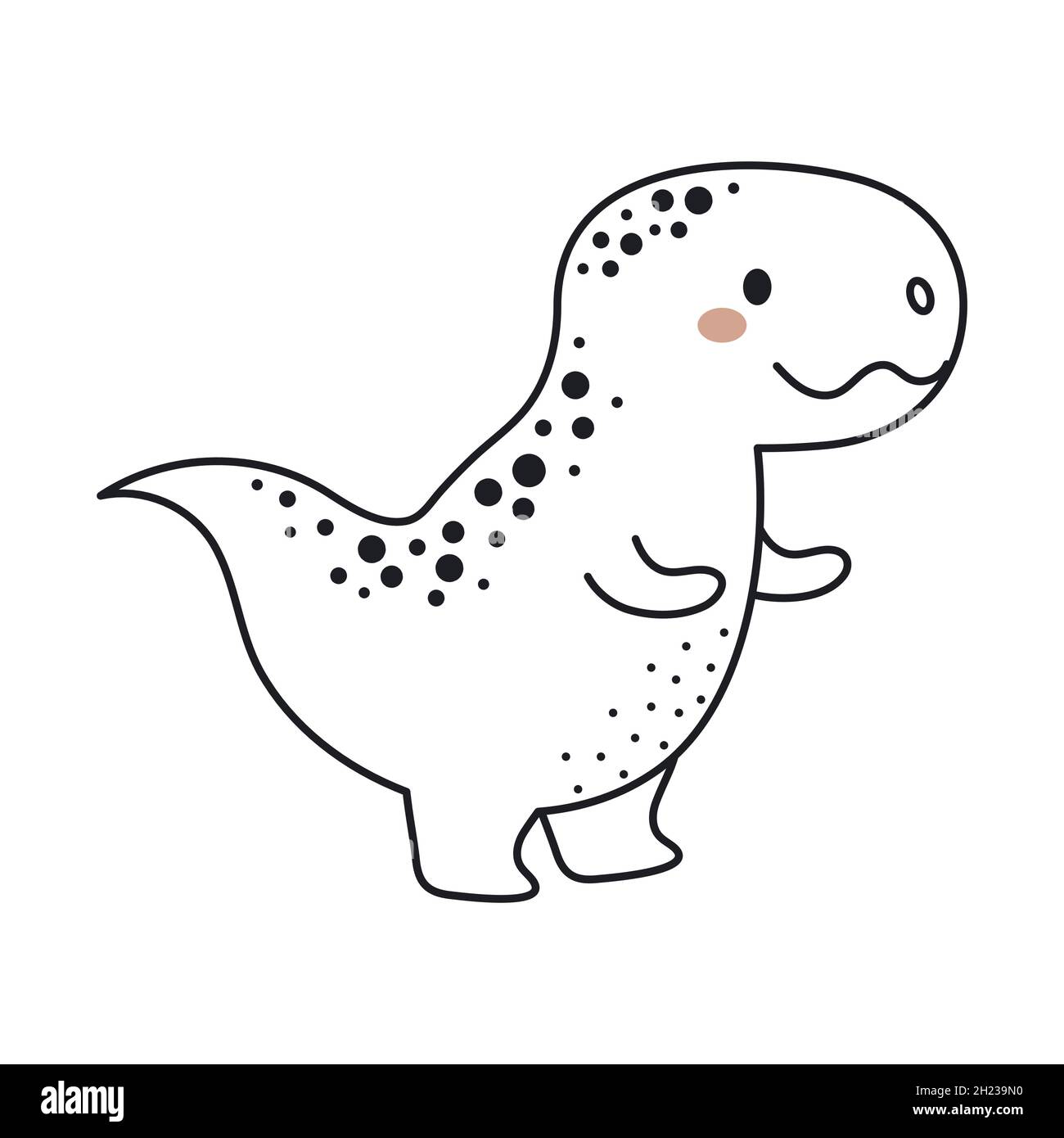 Cute dinosaur in outline sketch style. Funny cartoon dino for kids ...