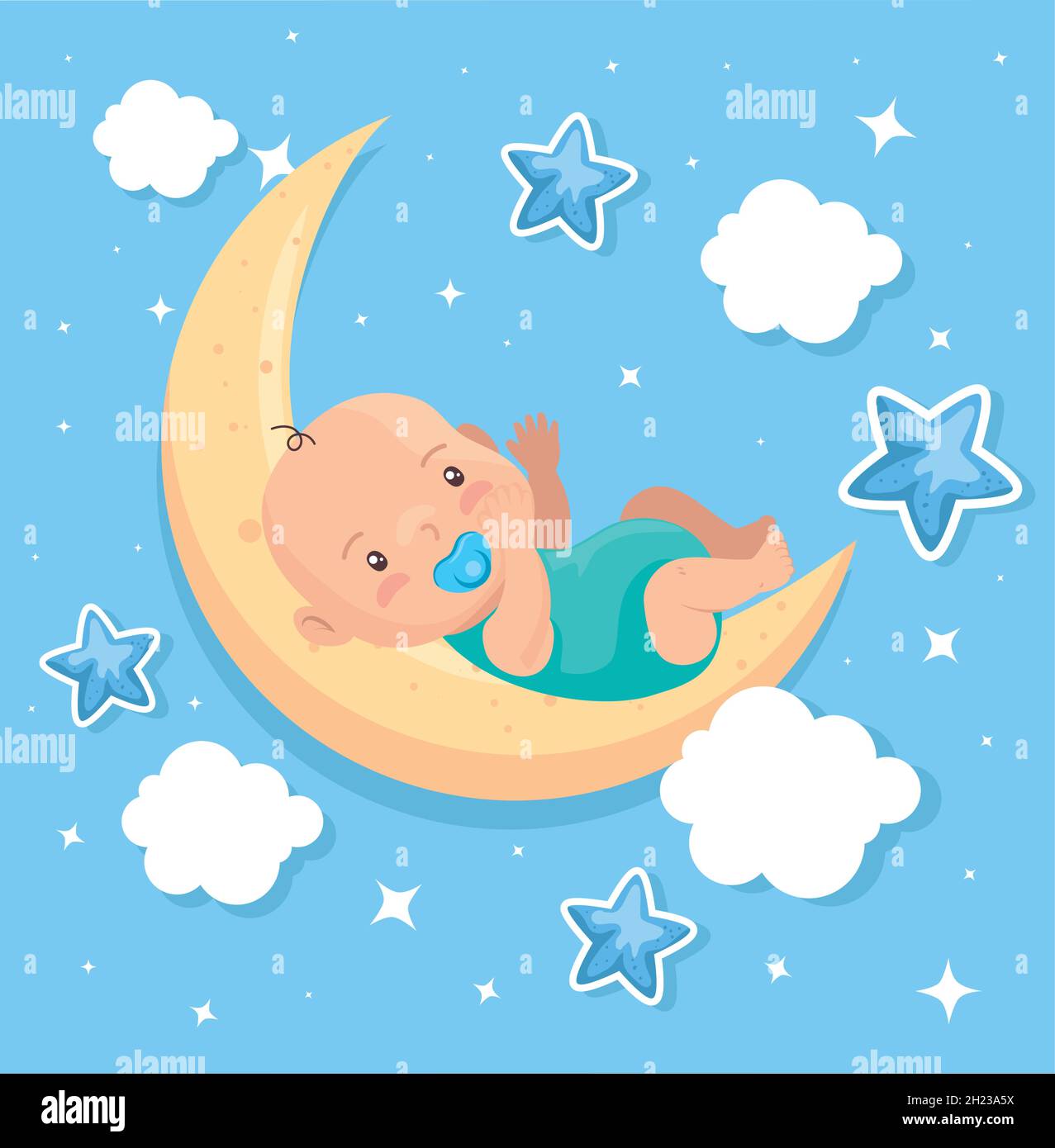 cute baby boy in moon Stock Vector Image & Art - Alamy