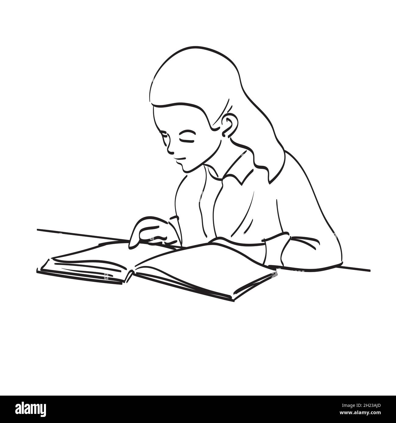 girl reading book drawing