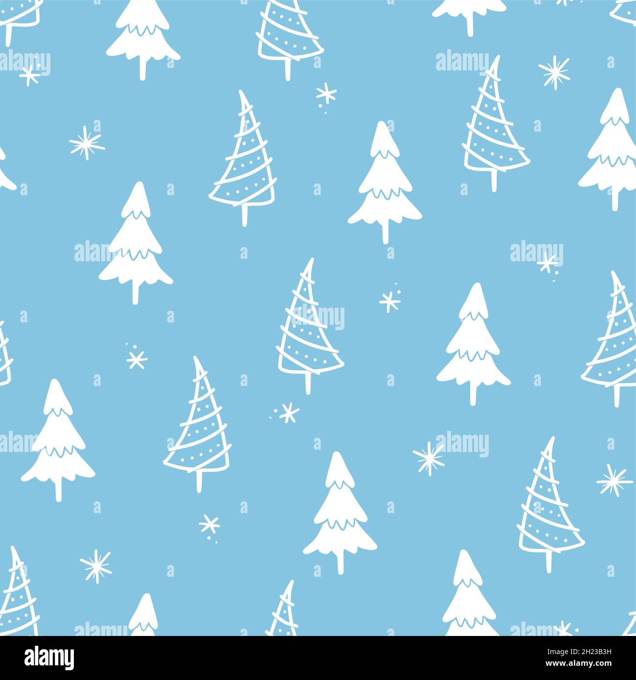 Christmas tree seamless pattern. Hand drawn doodle style winter ...