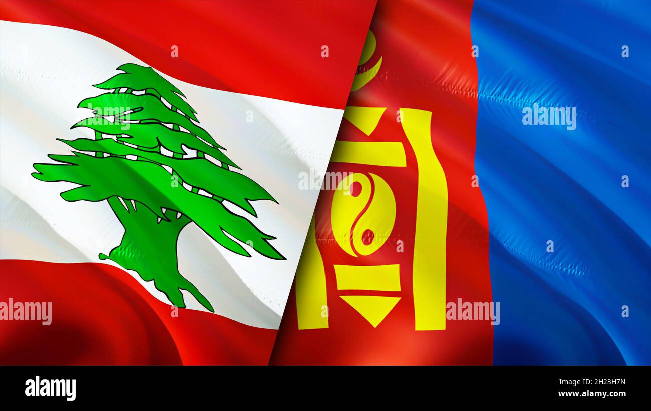Lebanon and Mongolia flags. 3D Waving flag design. Lebanon Mongolia ...