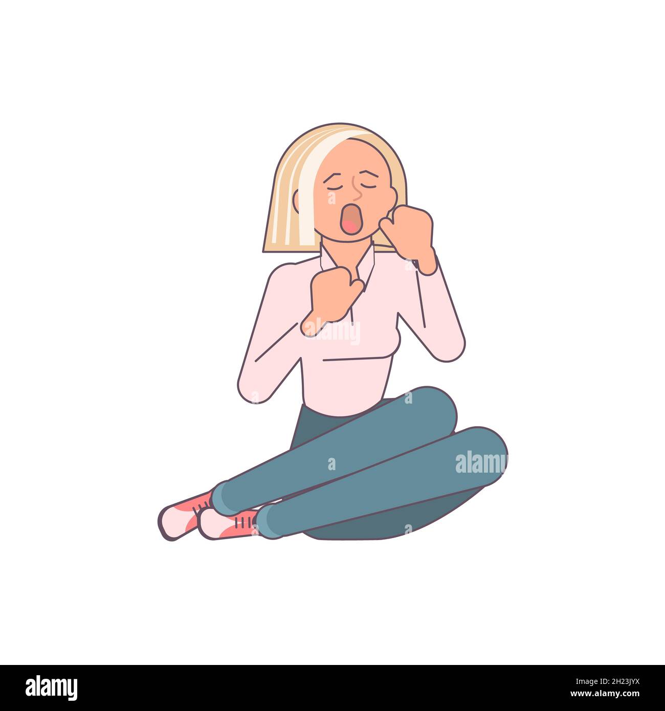 Woman in hysterics or mentally stress nervous. Panic attack, mental stress, anxiety concept isolated on white background. Flat Art  Illustration Stock Photo