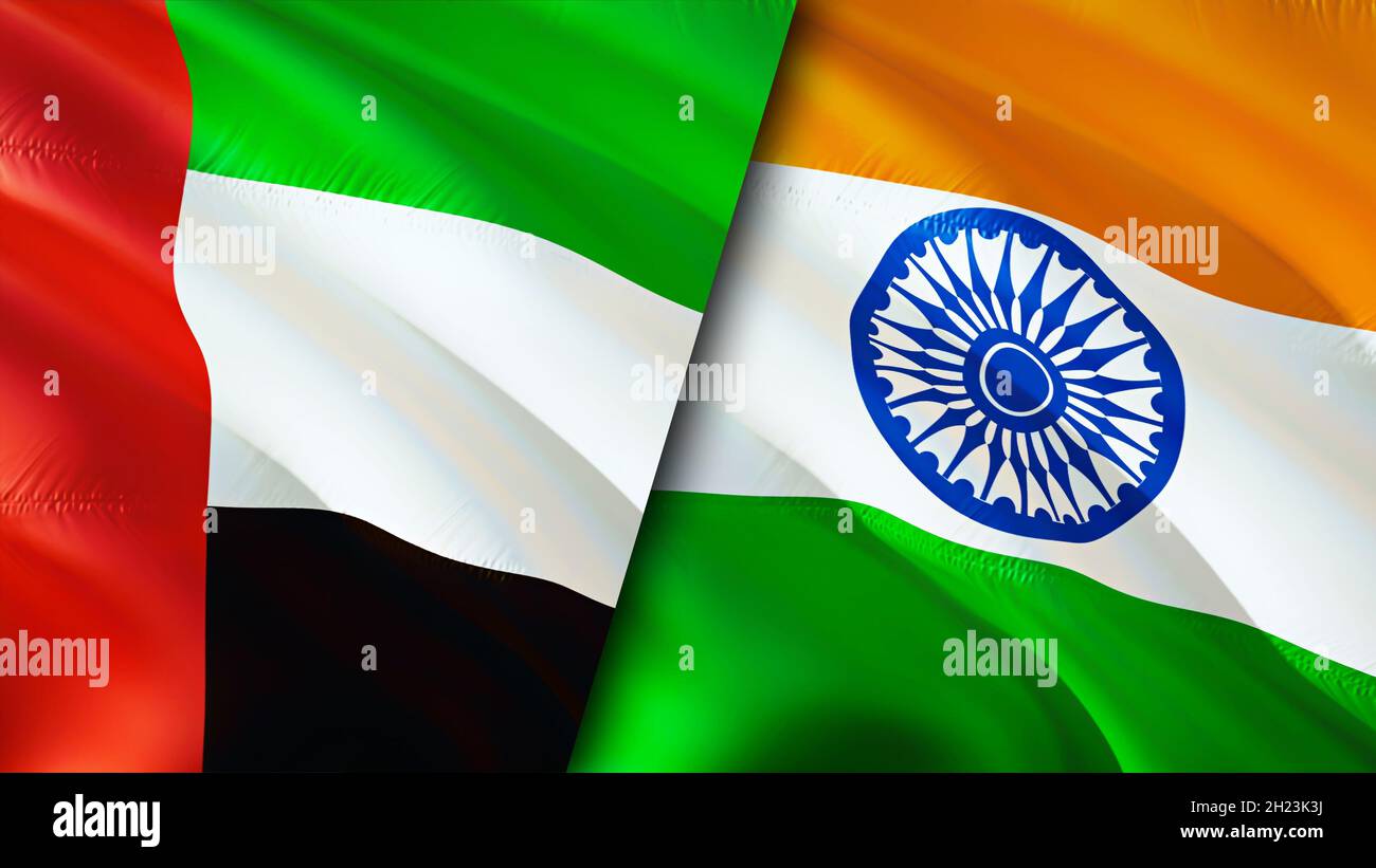 Emirates and India flags. 3D Waving flag design. India United Arab Emirates  flag, picture, wallpaper. UAE vs India image,3D rendering. United Arab Emi  Stock Photo - Alamy