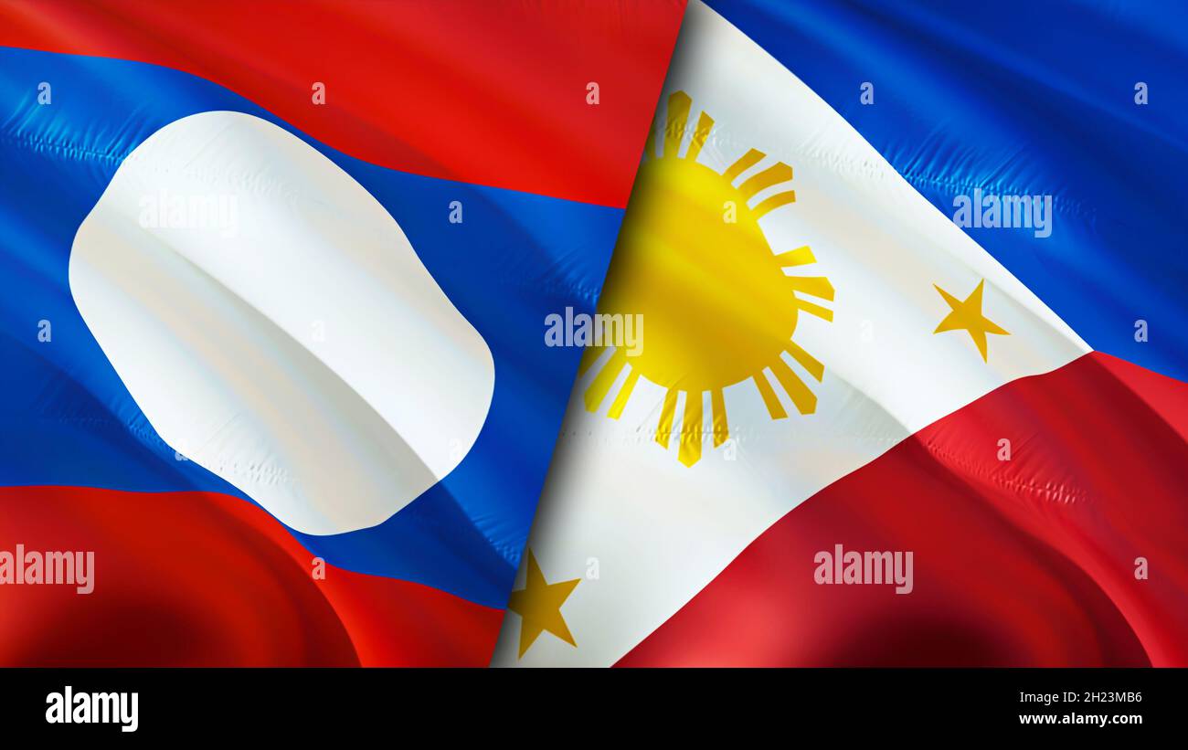Laos and Philippines flags. 3D Waving flag design. Laos Philippines ...