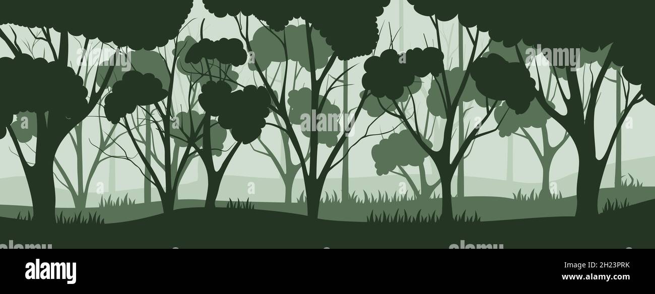 Silhouette magical misty forest. Stock Vector