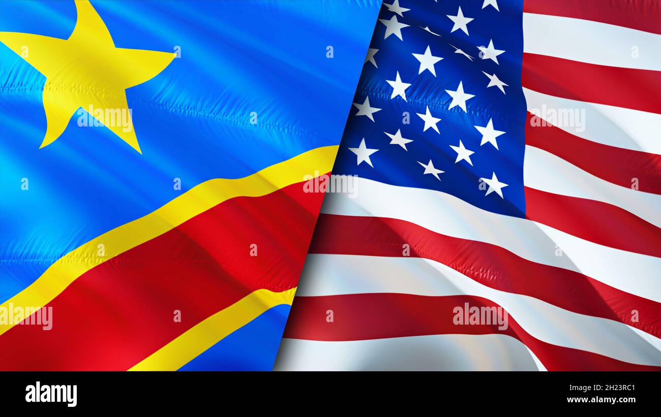 DR Congo and USA flags. 3D Waving flag design. USA DR Congo flag, picture, wallpaper. DR Congo vs USA image,3D rendering. DR Congo USA relations allia Stock Photo