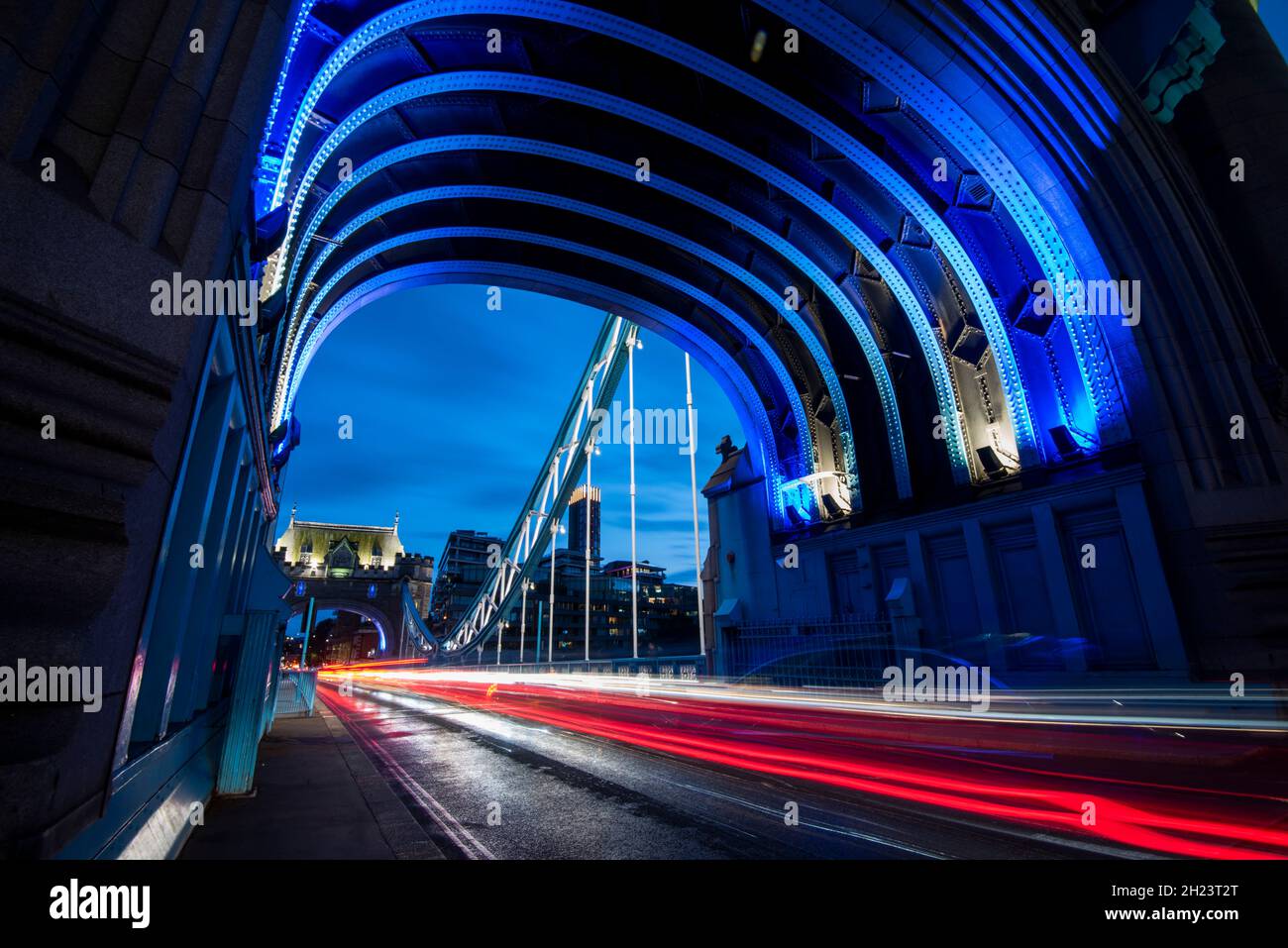 Traffic Light Trails on Tower Bridge, London England UK Stock Photo - Alamy