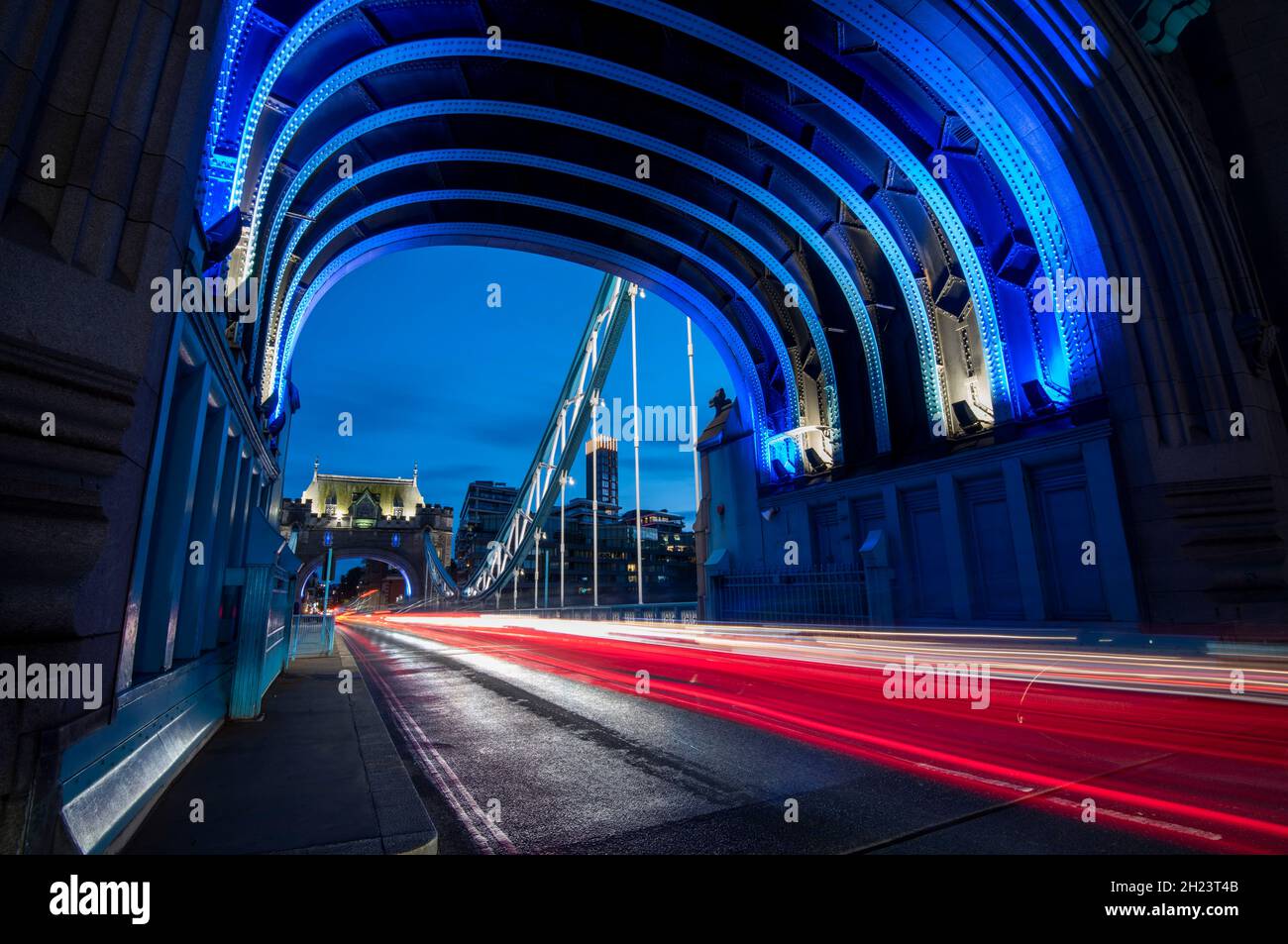 Traffic Light Trails on Tower Bridge, London England UK Stock Photo - Alamy