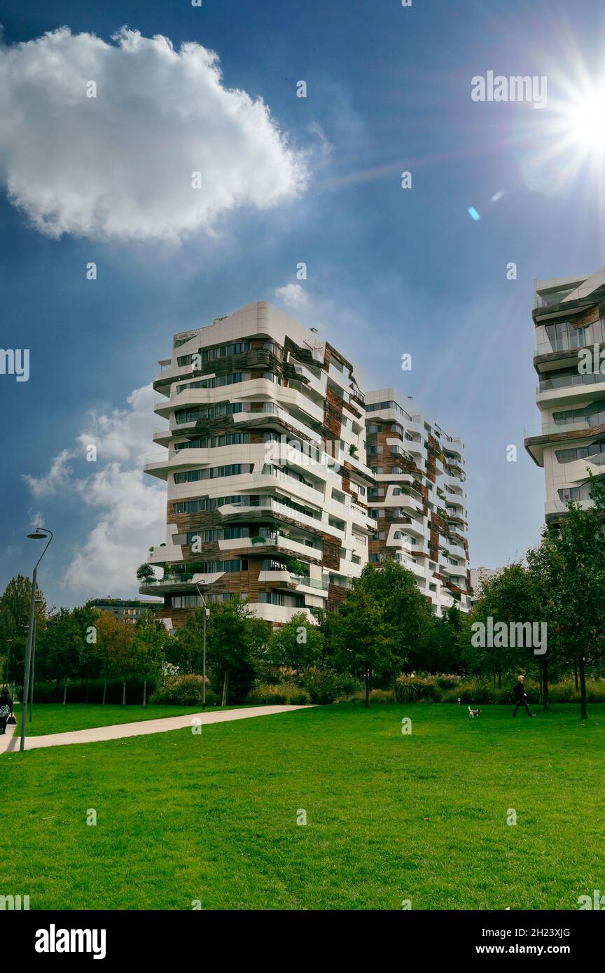 Modern buildings and condos in City Life complex in Milan, Italy Stock