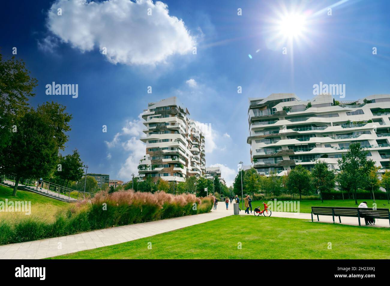 Modern buildings and condos in City Life complex in Milan, Italy Stock