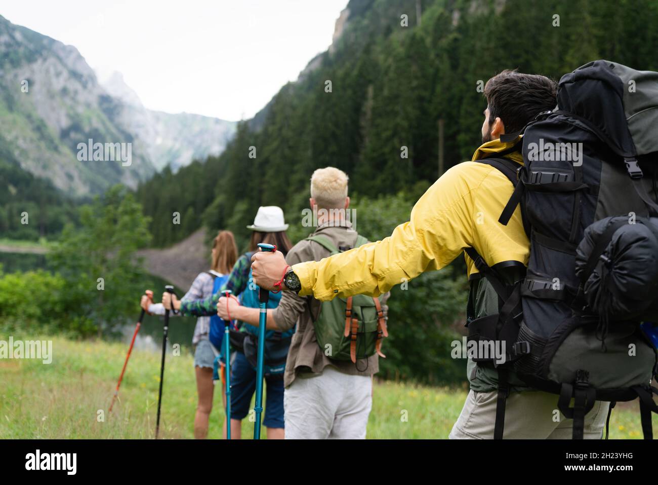 Hard, difficult, tiring and exhausting expedition of friends. Trekking