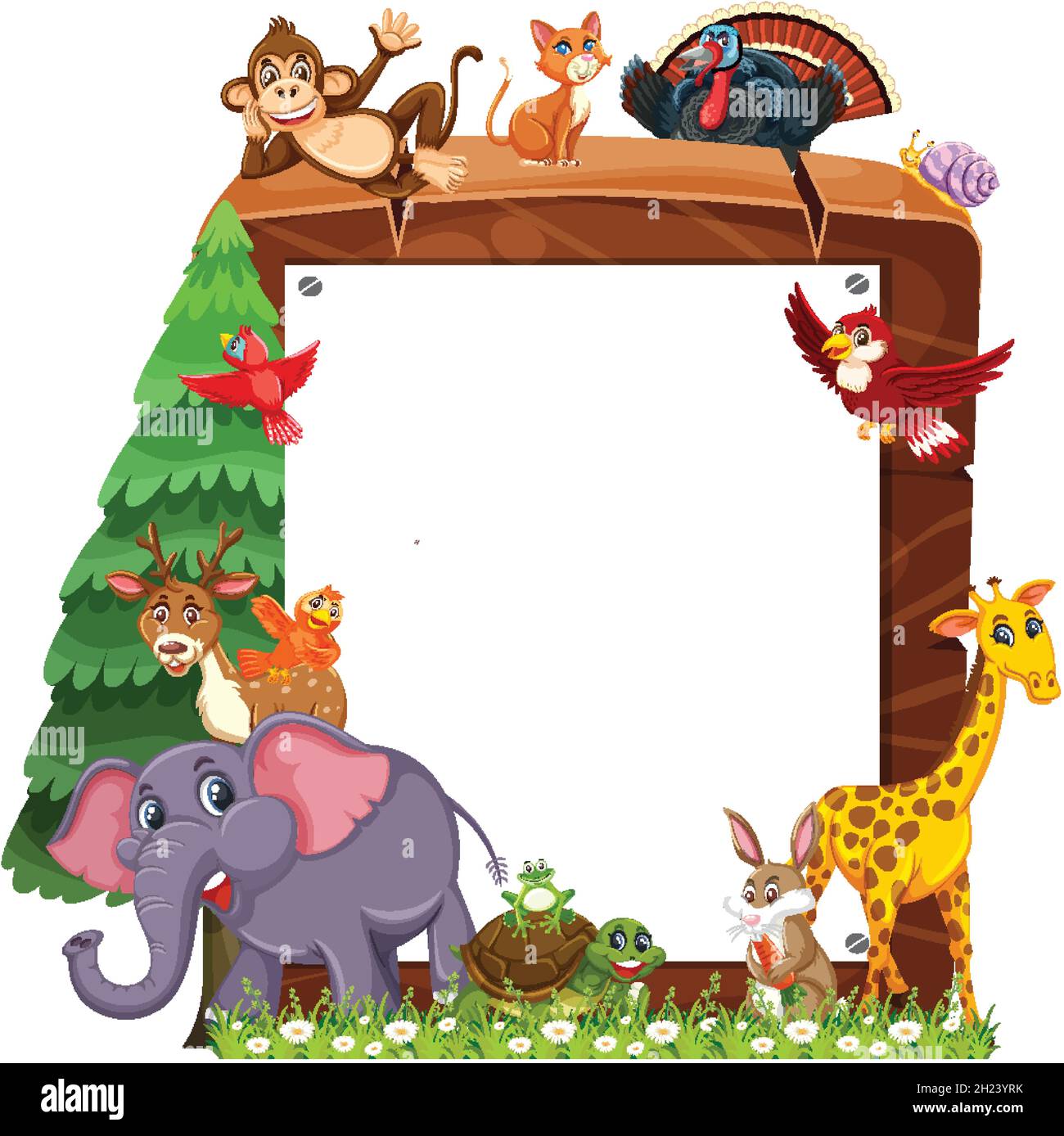 Empty wooden frame with various wild animals illustration Stock Vector ...