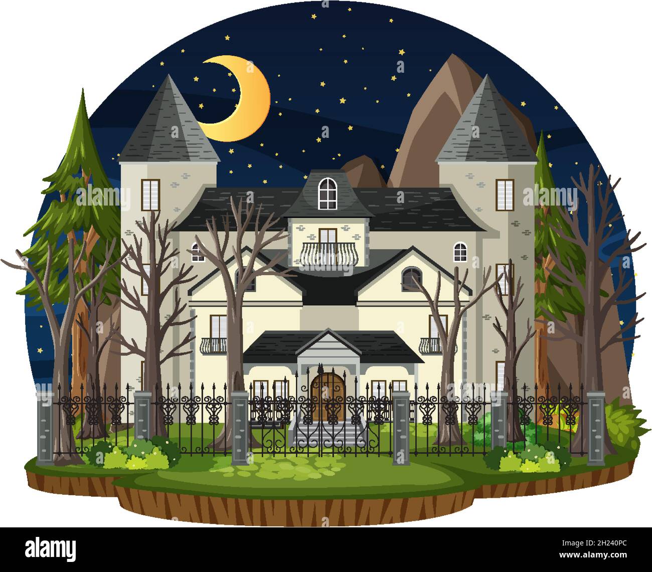 Haunted house at night scene illustration Stock Vector Image & Art - Alamy