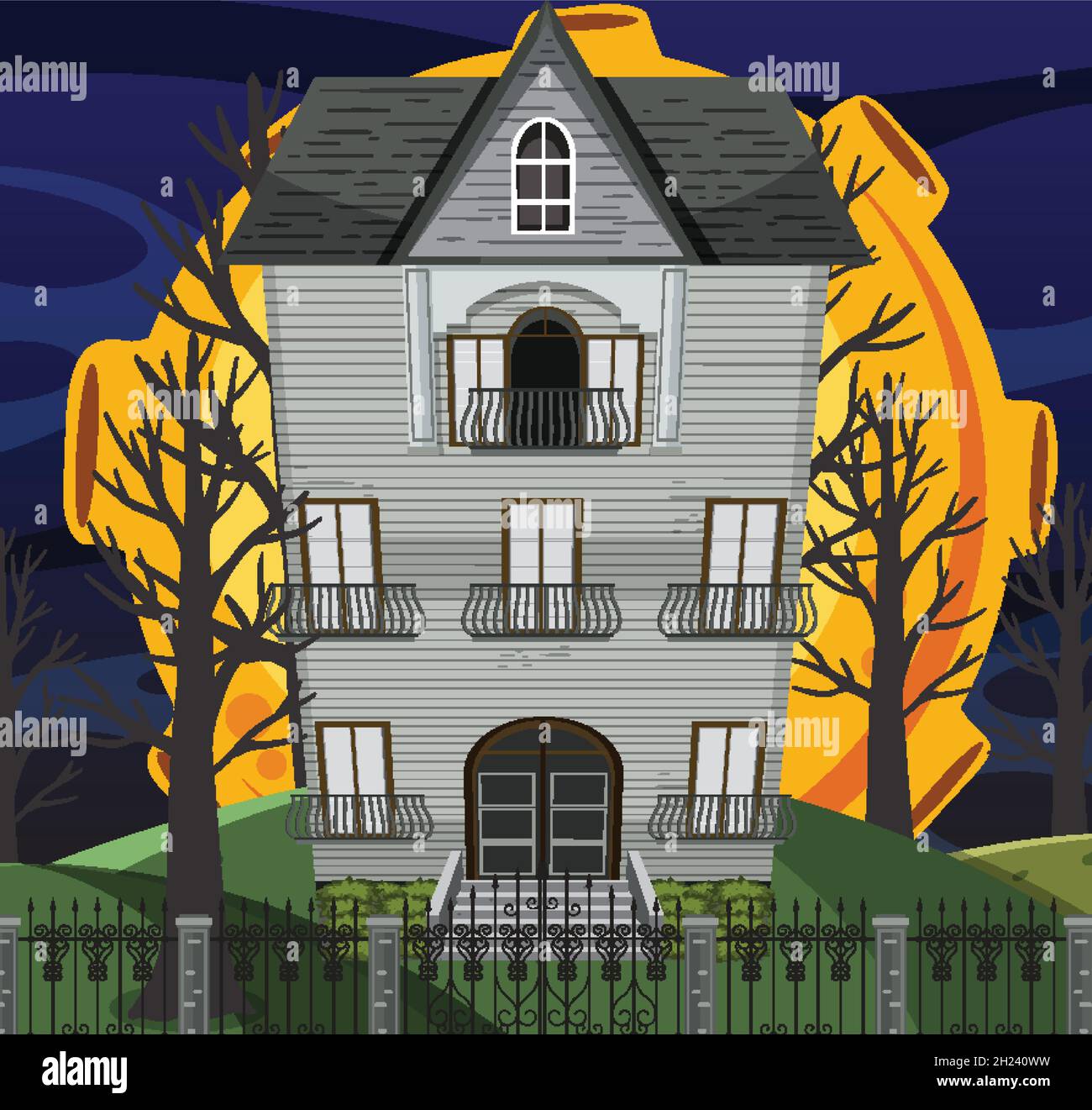 Haunted halloween mansion at night illustration Stock Vector Image ...