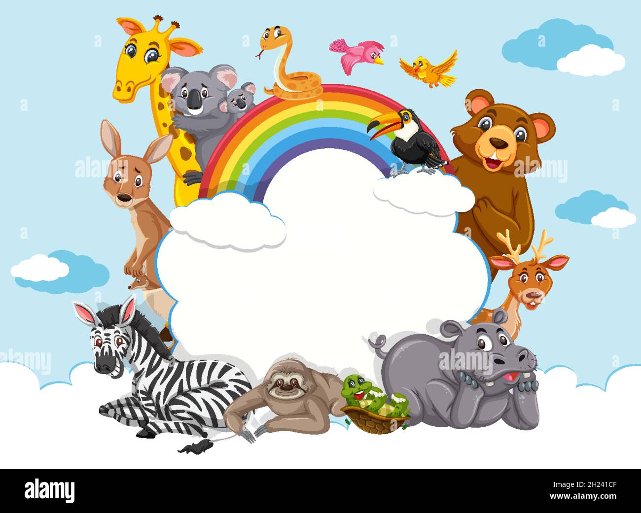 Empty cloud banner with various wild animals illustration Stock Vector ...