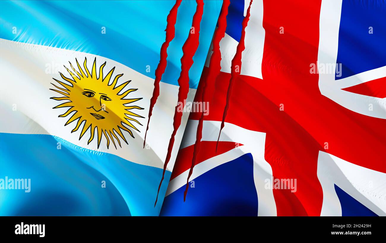 Argentina and United Kingdom flags with scar concept. Waving flag 3D ...
